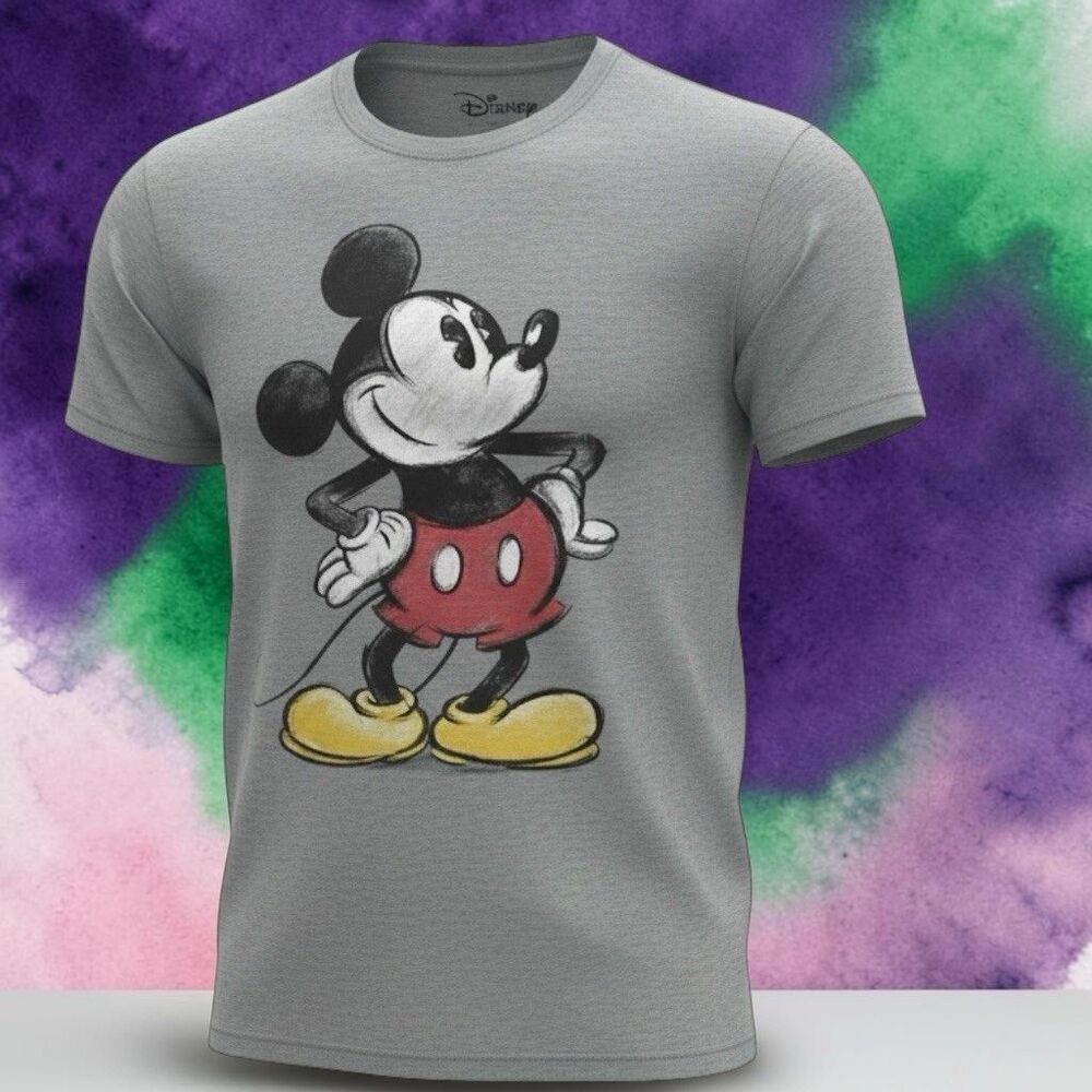 Disney Mickey Mouse Classic Pose Graphic T Shirt Gray Youth Medium M 8/10